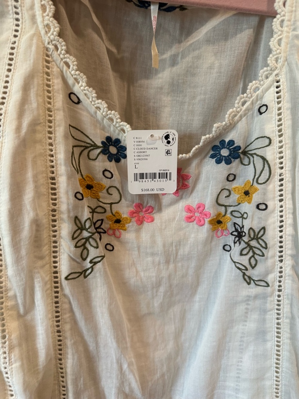 FREE PEOPLE “Danielle” Cotton Voile Embroidered Blouse Cloud Dancer Large NWT - Picture 2 of 15